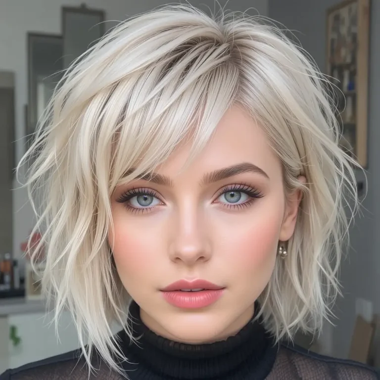 short wolf cut with curtain bangs