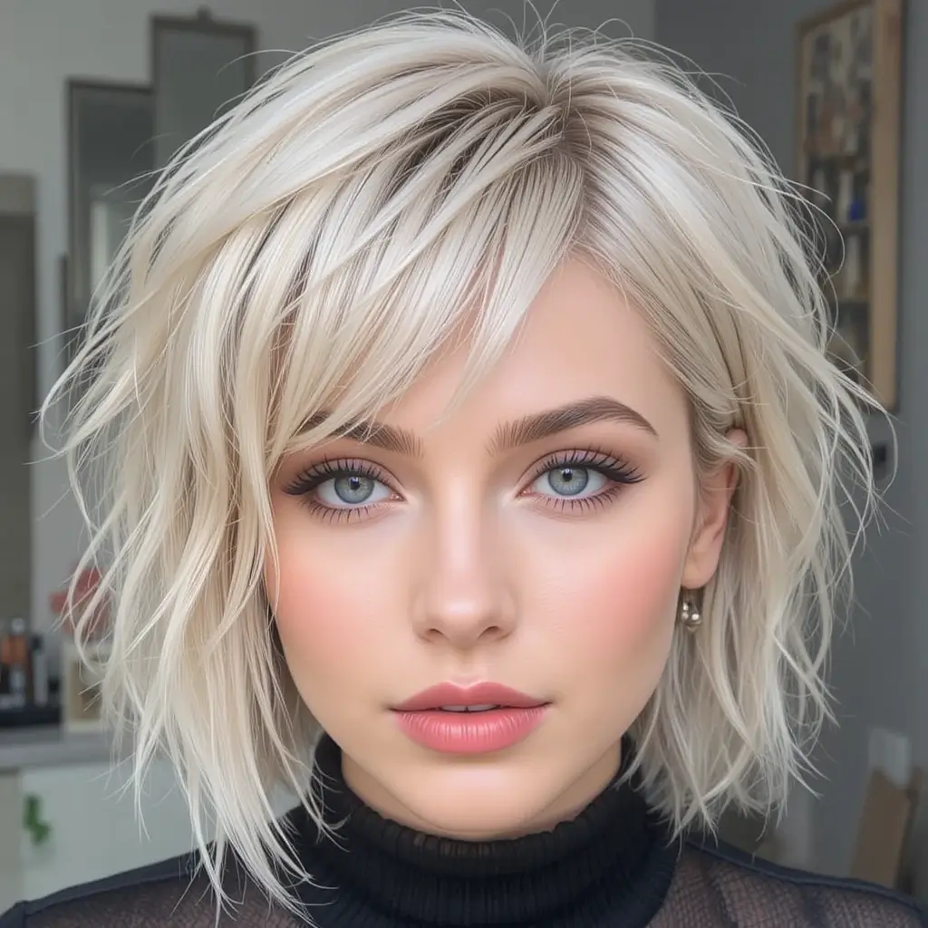 short wolf cut with curtain bangs