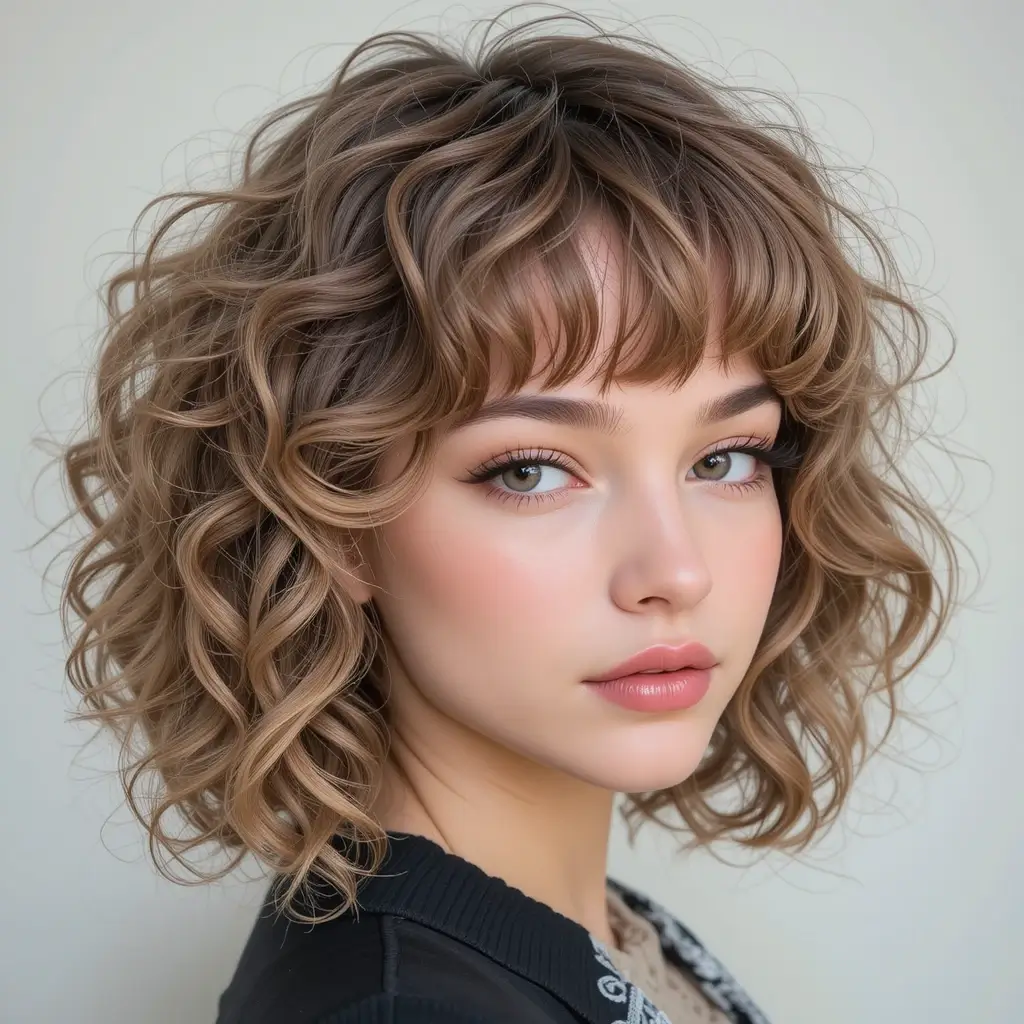 urly Wolf Cut with Curtain Bangs