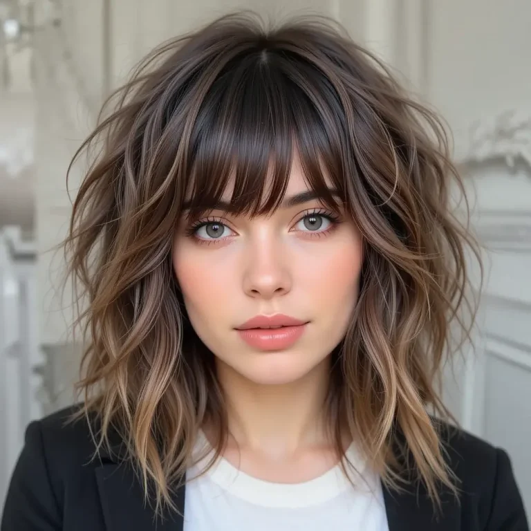 wavy wolf cut with bangs