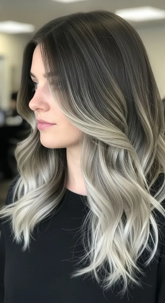 Ash Blonde Balayage on Dark Brown Hair