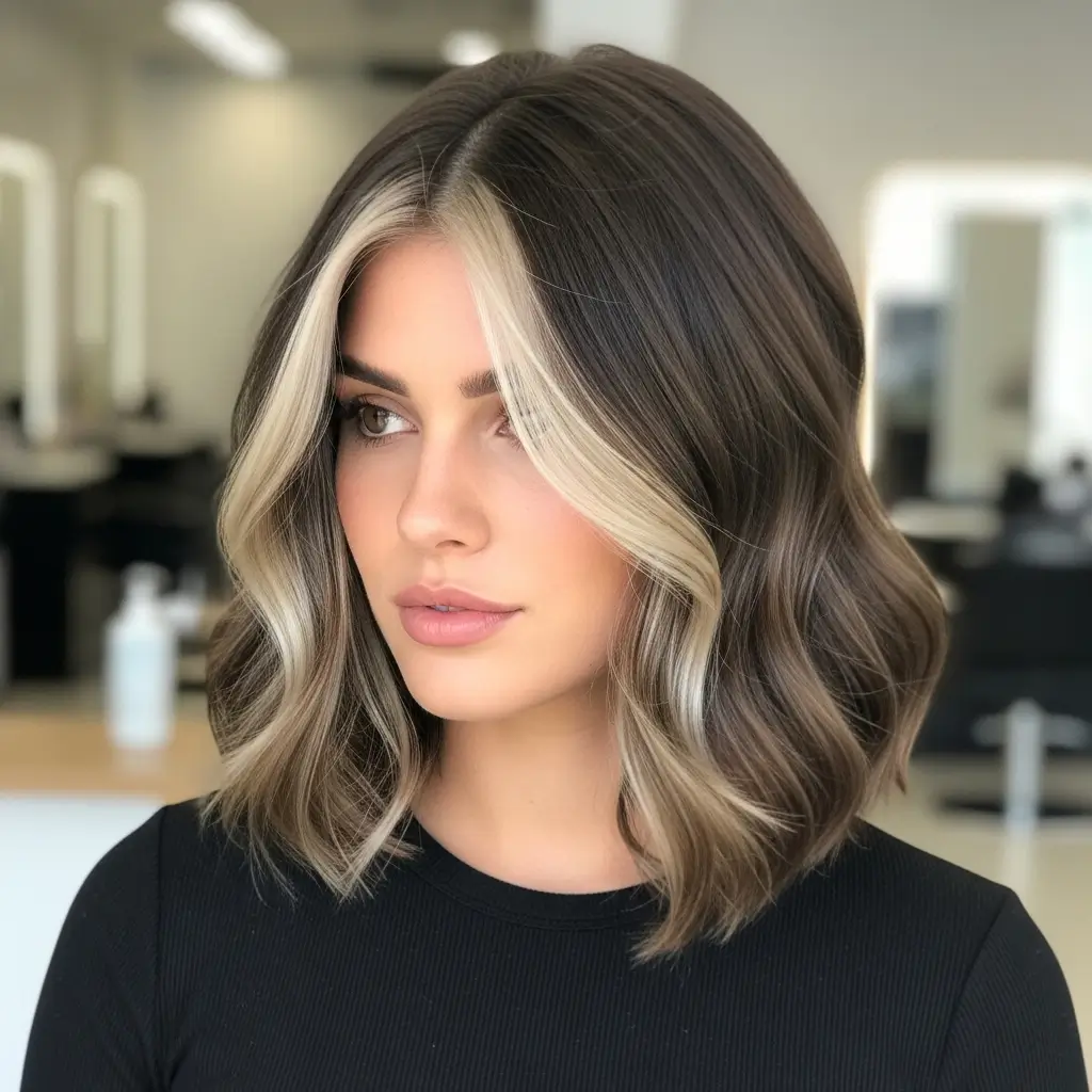 Ash Blonde Money Piece on Dark Brown Hair