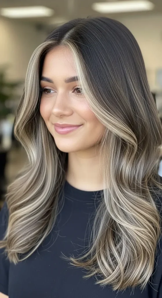 Beige Blonde Highlights on Dark Brown Hair