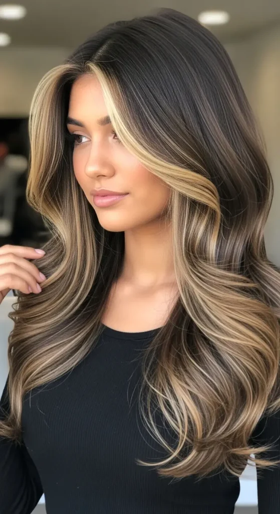 Blonde Highlights with Lowlights on Dark Brown Hair