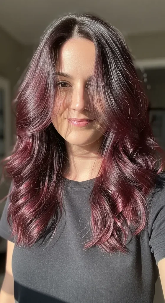 Burgundy-Tinted Dark Brown Hair