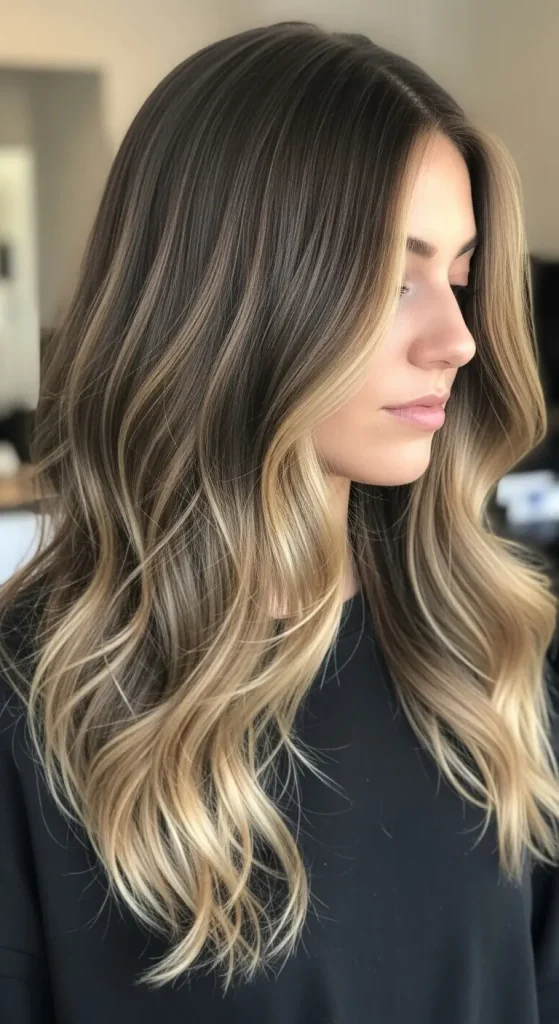 Caramel Highlights on Curly Chocolate Hair