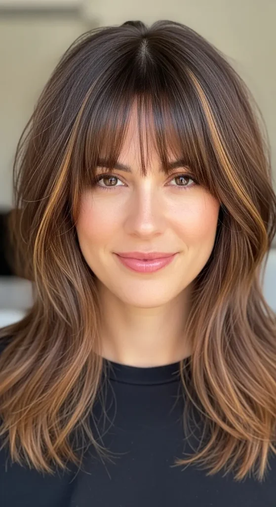 Caramel Highlights with Curtain Bangs