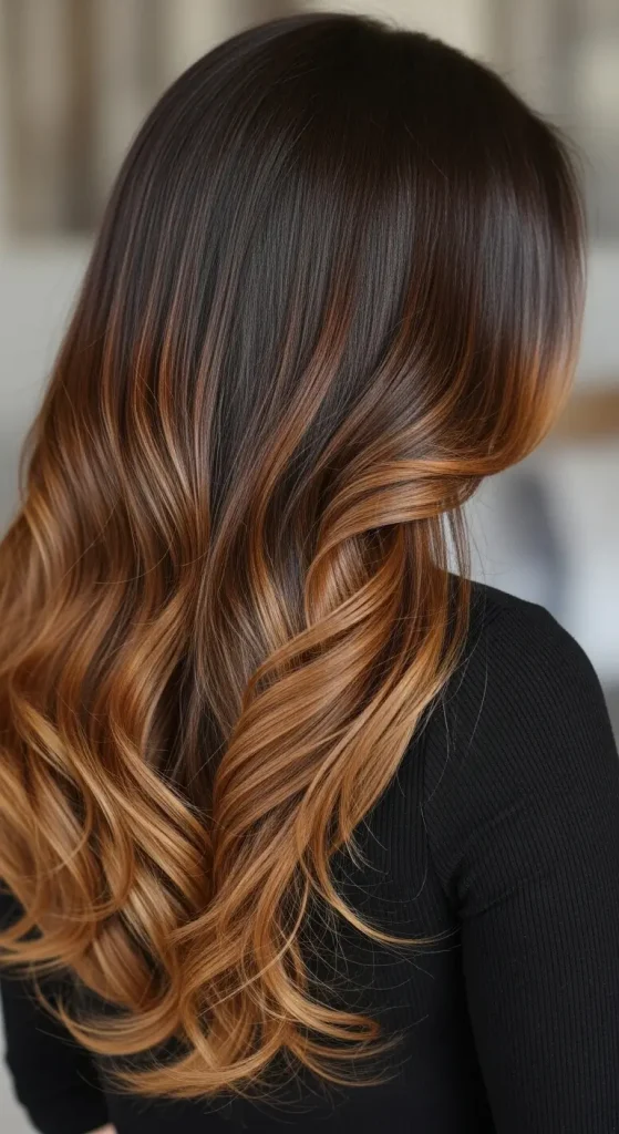 Caramel Melt on Long Chocolate Hair