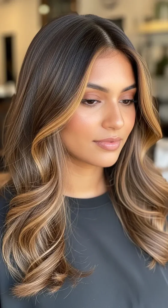 Caramel Money Piece on Chocolate Brown Hair