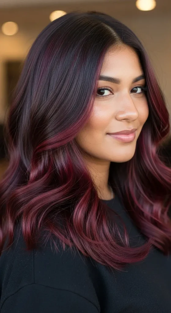 Cherry Cola Highlights on Dark Brown Hair
