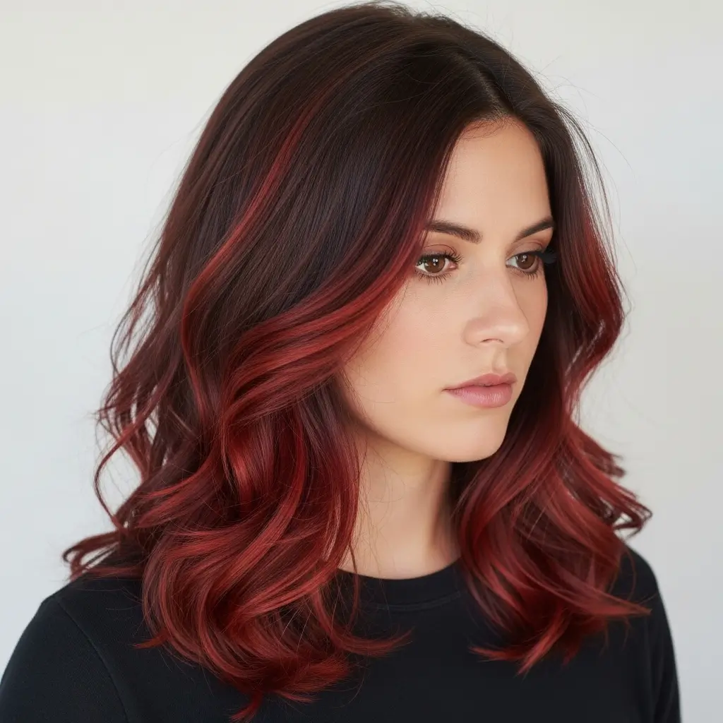 Chocolate Brown Hair with Red Highlights