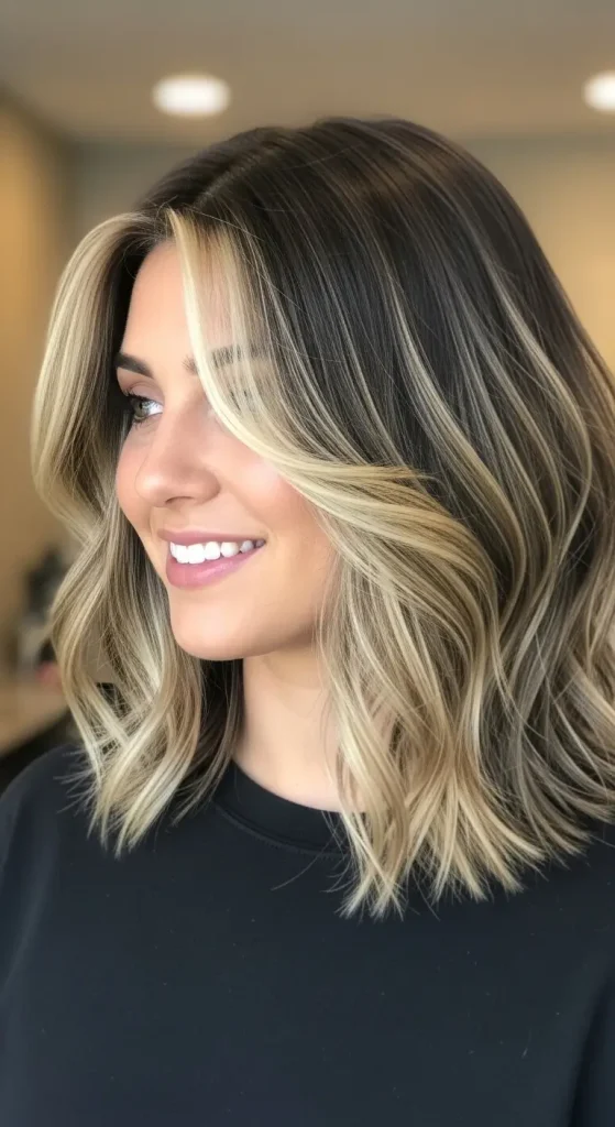 Chunky Blonde Highlights on Dark Brown Hair