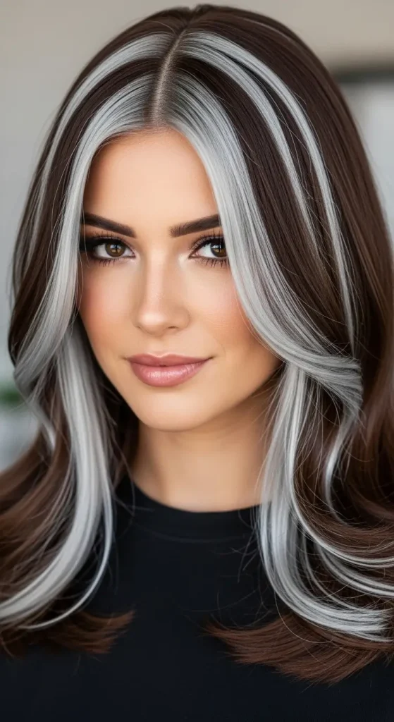  Cool Silver Money Piece on Chocolate Brown Hair