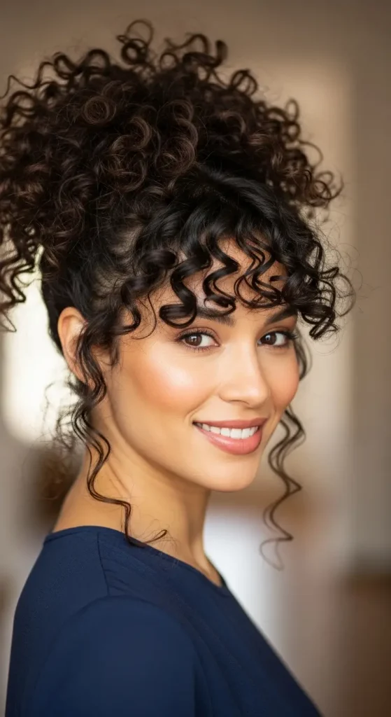 Curly Ponytail with Bangs