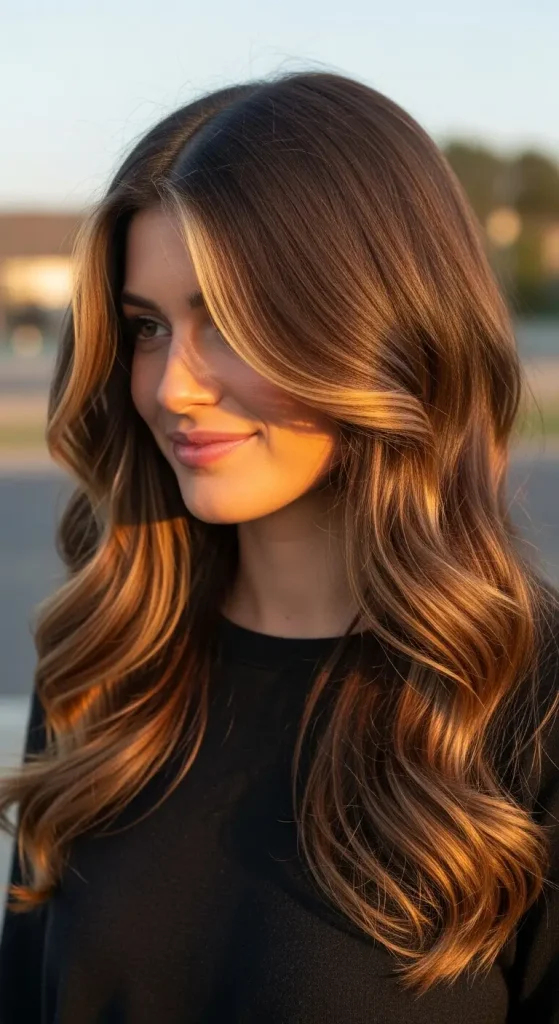 Dark Brown Balayage with Honey Tones