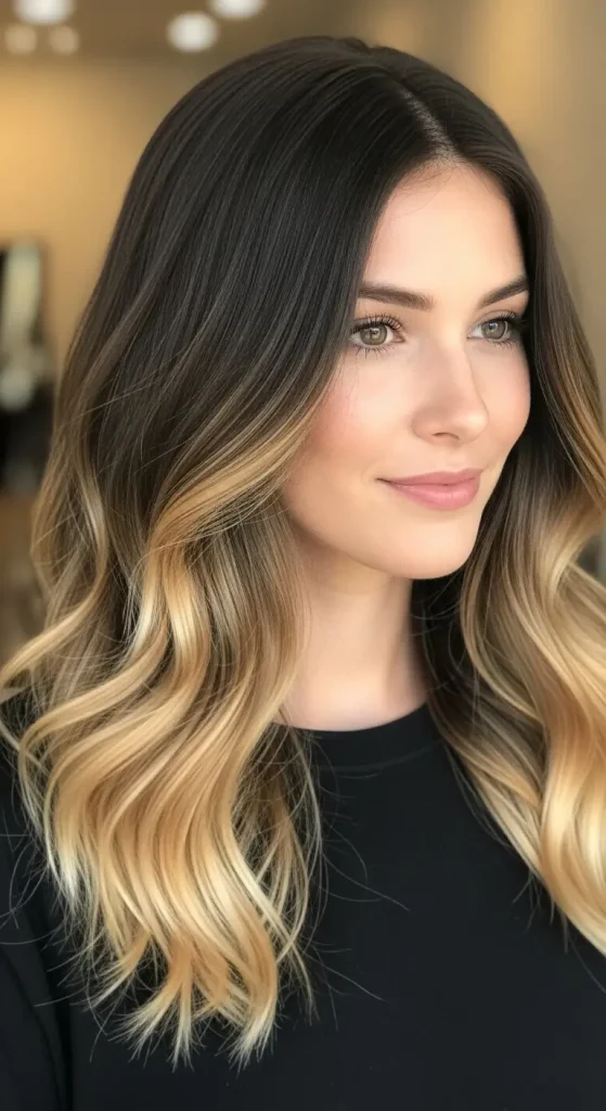 Dark Brown Hair with Blonde Ombre Ends