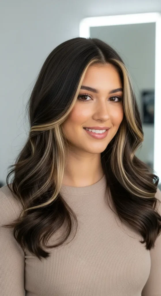 Dark Brown Hair with Blonde Peekaboo Highlights
