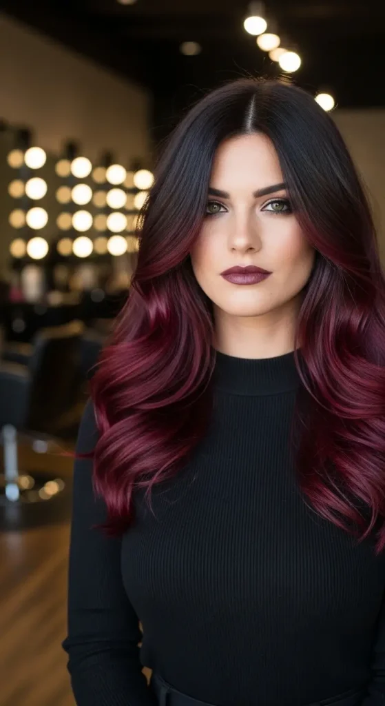  Dark Brown Hair with Burgundy Lowlights