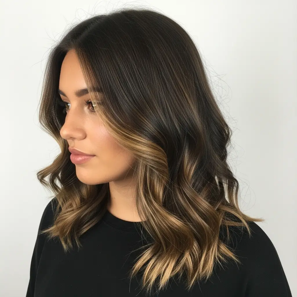 Dark Brown Hair with Caramel Highlights