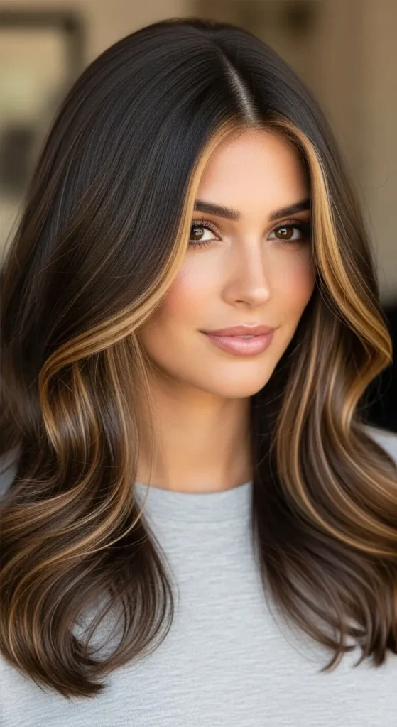 Dark Brown Hair with Caramel Highlights and Curls