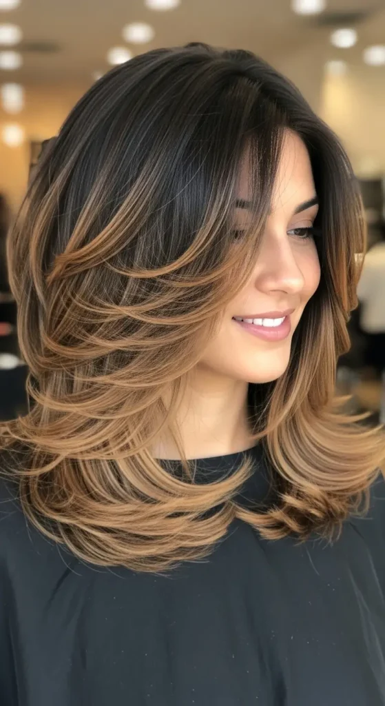 Dark Brown Hair with Caramel Highlights and Waves