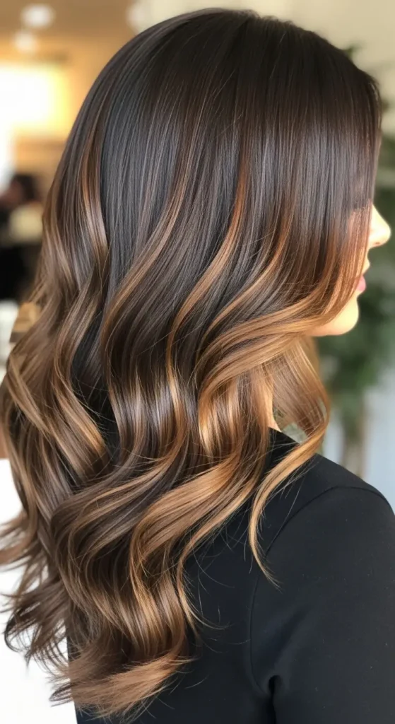  Dark Brown Hair with Caramel Lowlights
