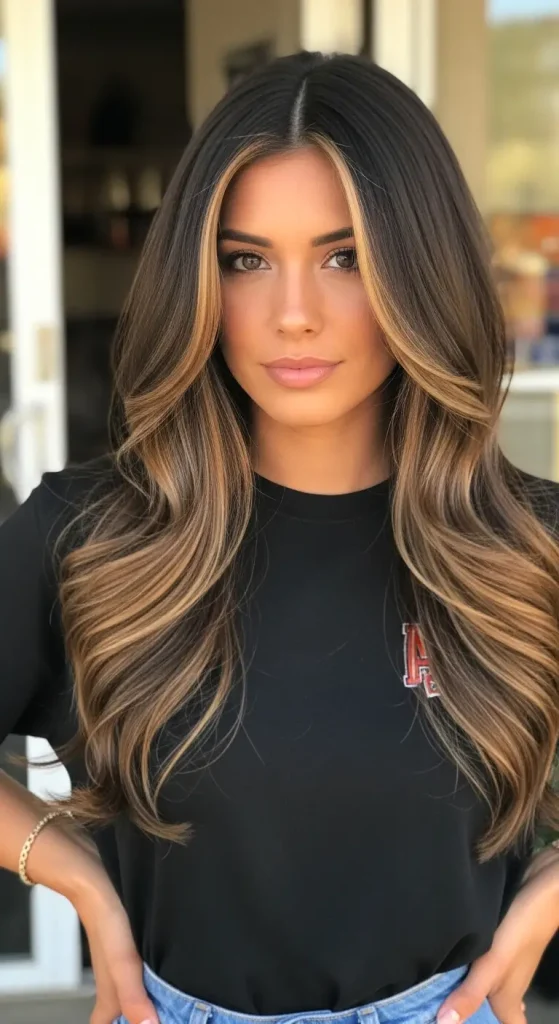 Dark Brown Hair with Caramel Lowlights