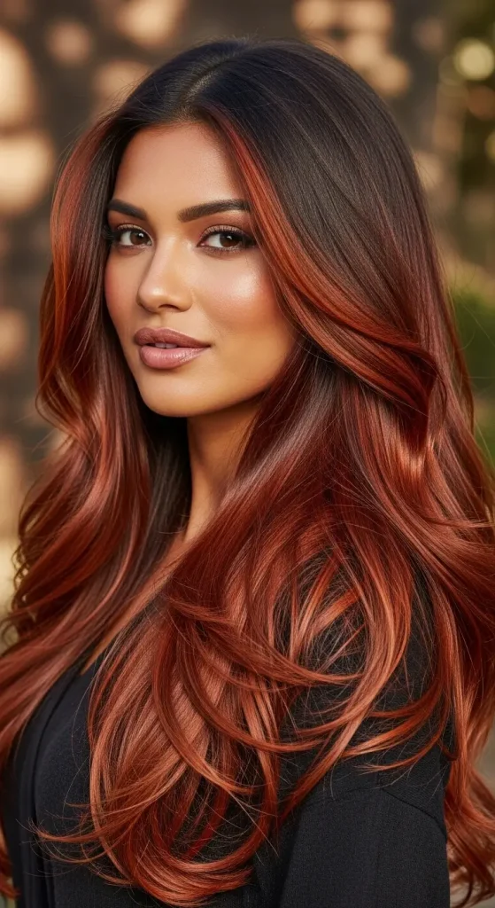 Dark Brown Hair with Copper Red Highlights