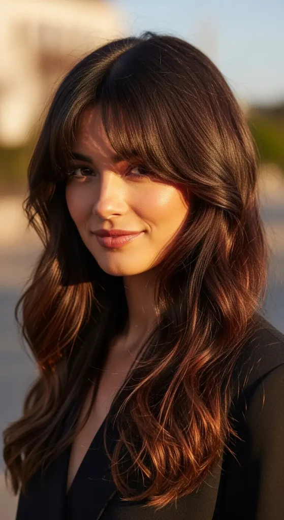 Dark Brown Hair with Curtain Bangs