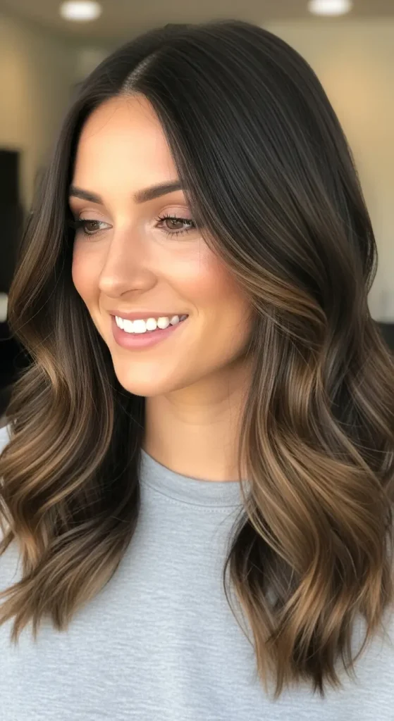  Dark Brown Hair with Dimensional Balayage Lowlights