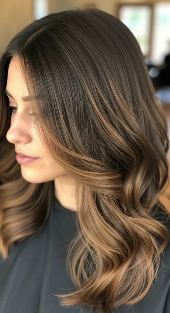 . Dark Brown Hair with Face-Framing Highlights