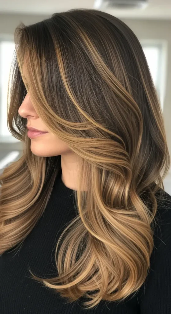 Dark Brown Hair with Golden Blonde Highlights