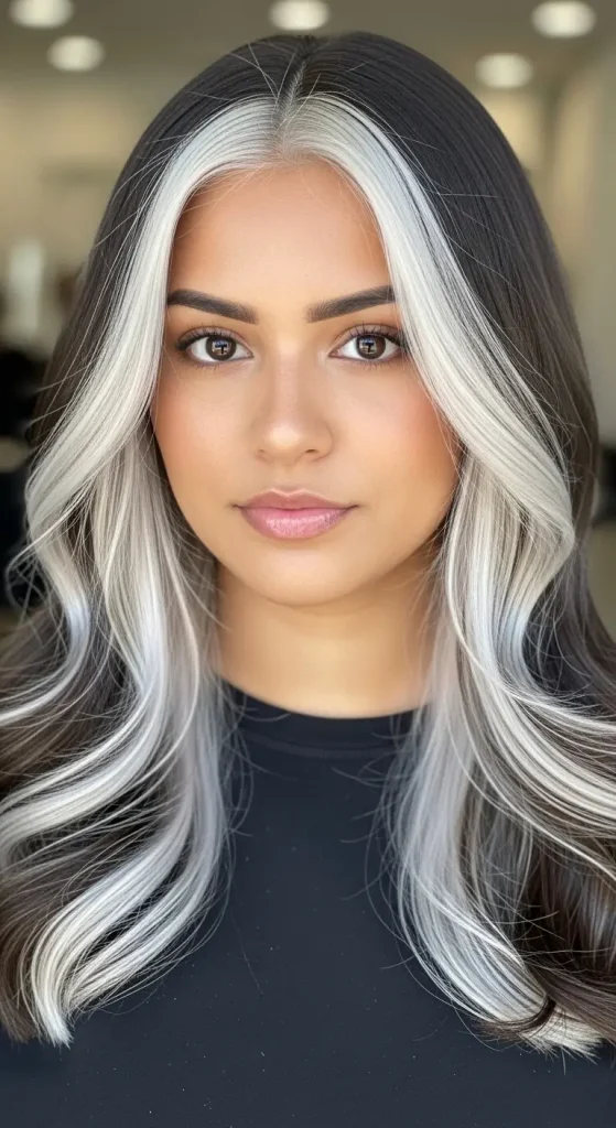 Dark Brown Hair with Platinum Blonde Highlights