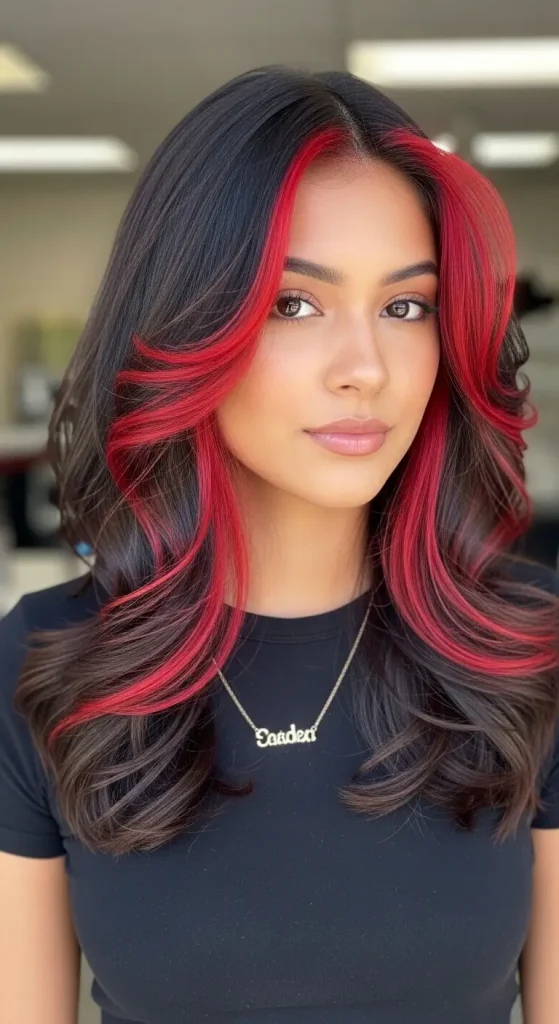 Dark Brown Hair with Scarlet Highlights