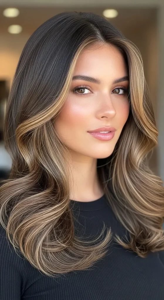 Dark Brown Hair with Toffee Lowlights