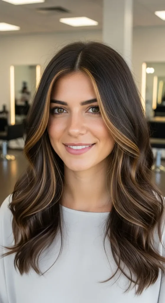 Dark Brown with Face-Framing Highlights