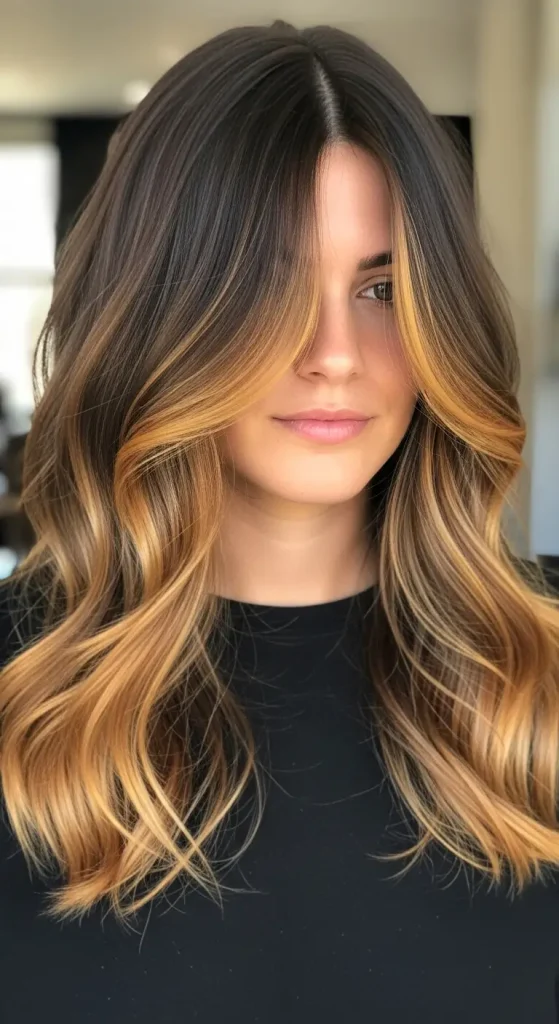 Deep Brunette Hair with Golden Lowlights