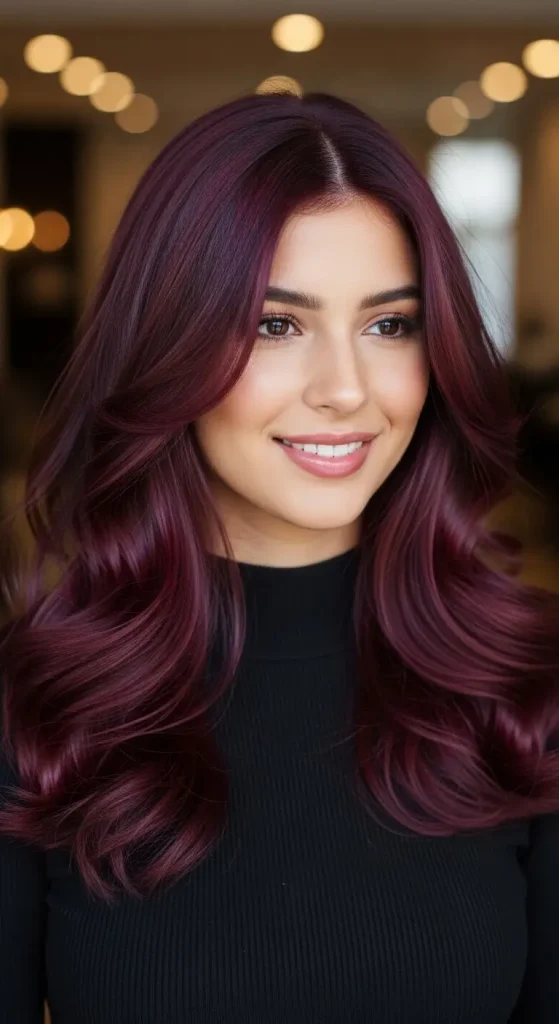  Deep Ruby Highlights on Dark Brown Hair