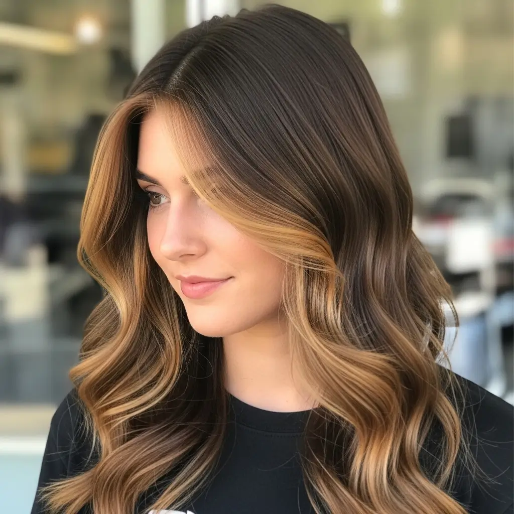 Espresso Brown Hair with Caramel Money Piece