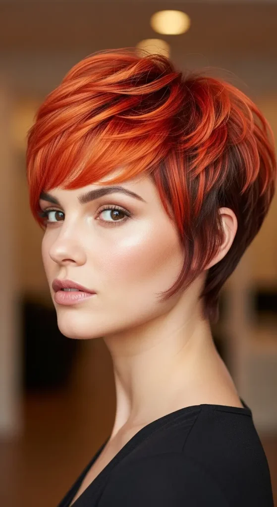 Fiery Orange Calico Pixie Cut