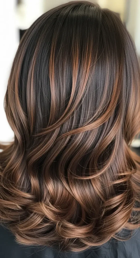 Glossy Dark Brown Hair with Bronze Lowlights