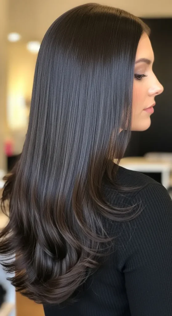 Glossy Jet Dark Brown Hair