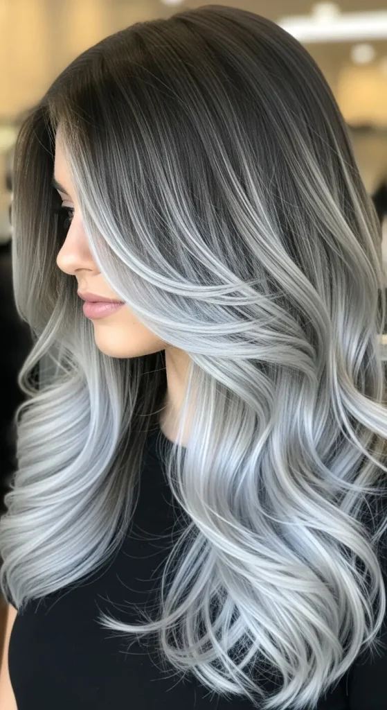 . Icy Balayage on Dark Brown Hair