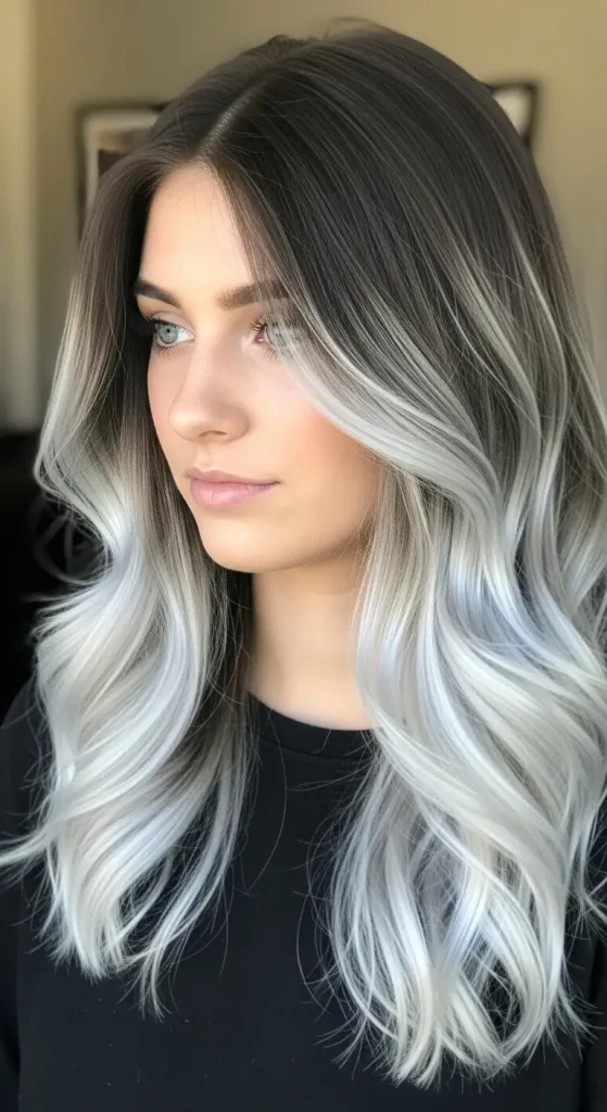 Icy Blonde Balayage on Dark Brown Hair