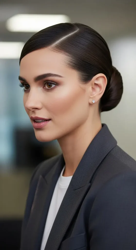 Low Bun with Side Part
