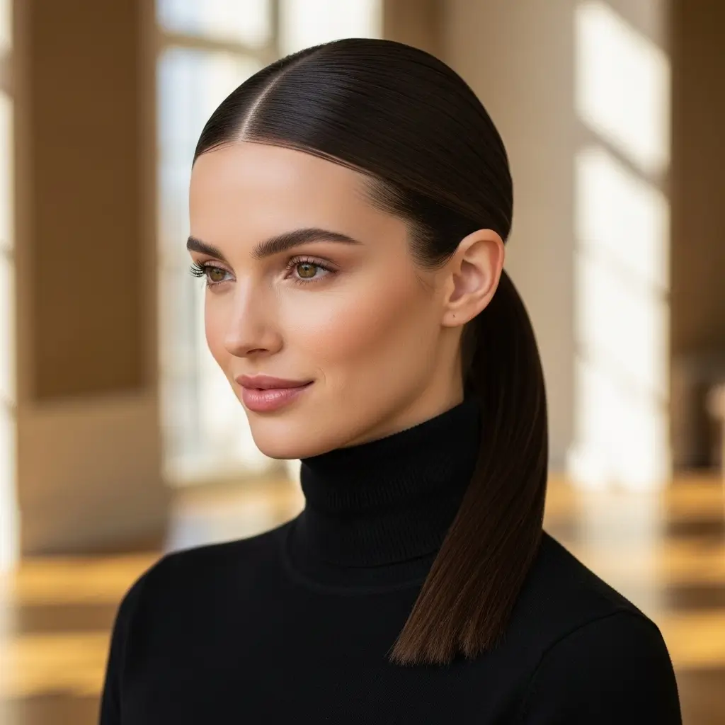 Low Ponytail with Middle Part