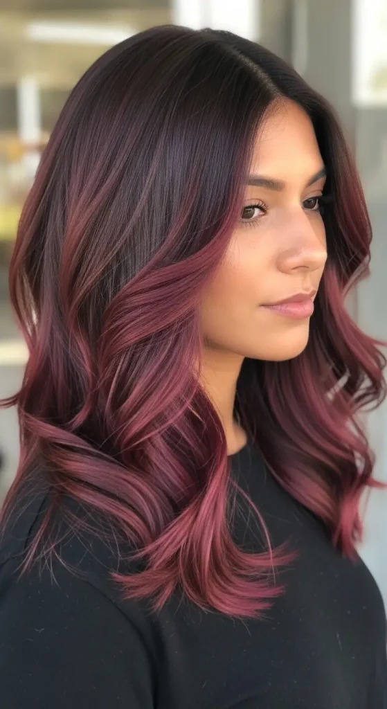 Medium Chocolate Brown with Wine Red Balayage
