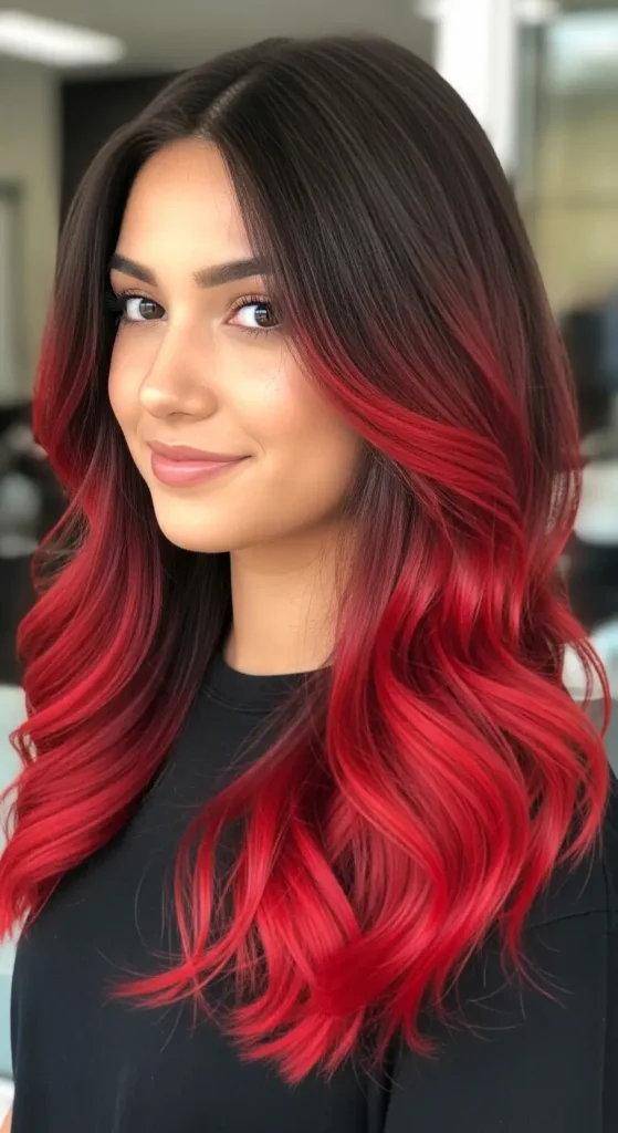  Ombre Red Highlights on Dark Brown Hair