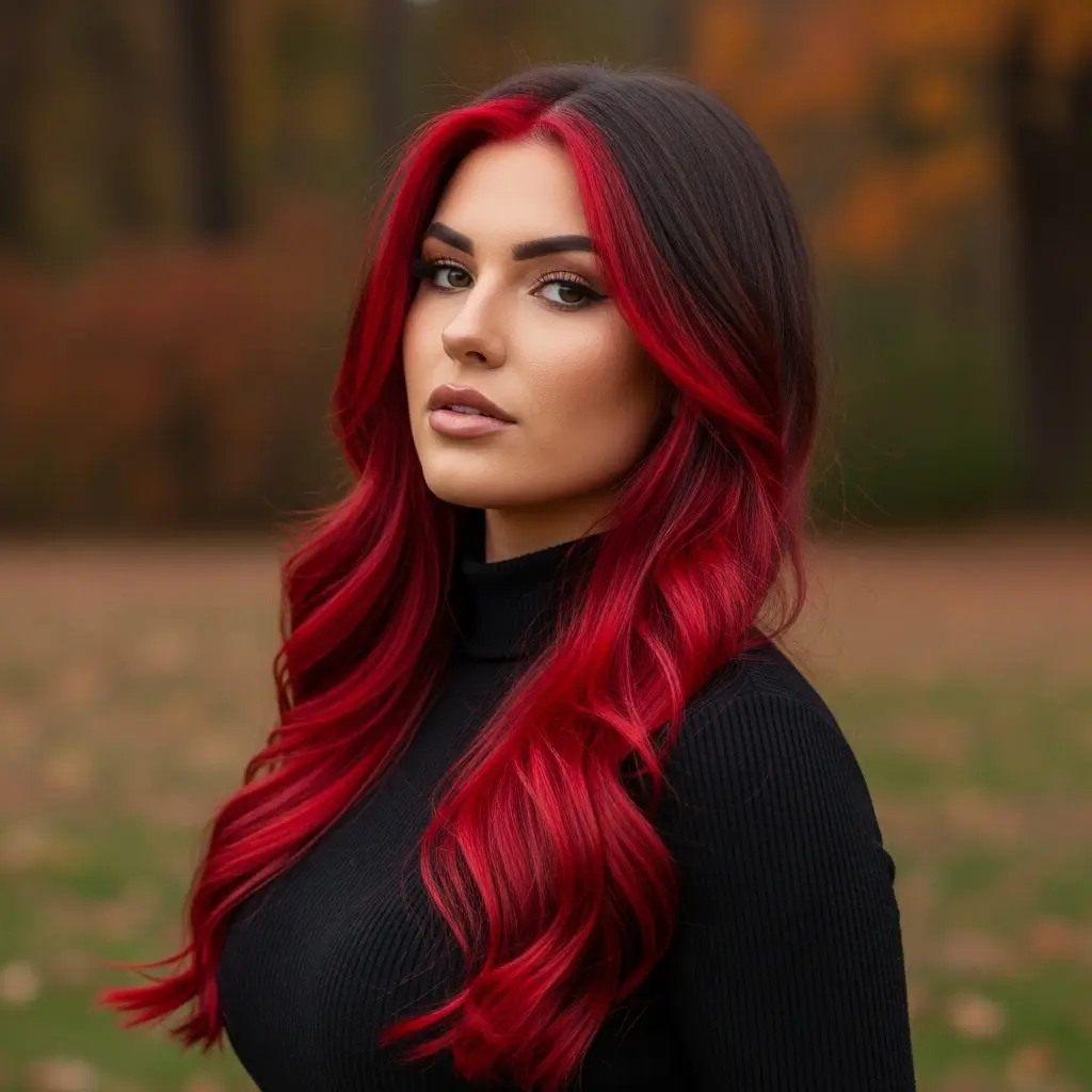 Red Money Piece on Dark Brown Hair