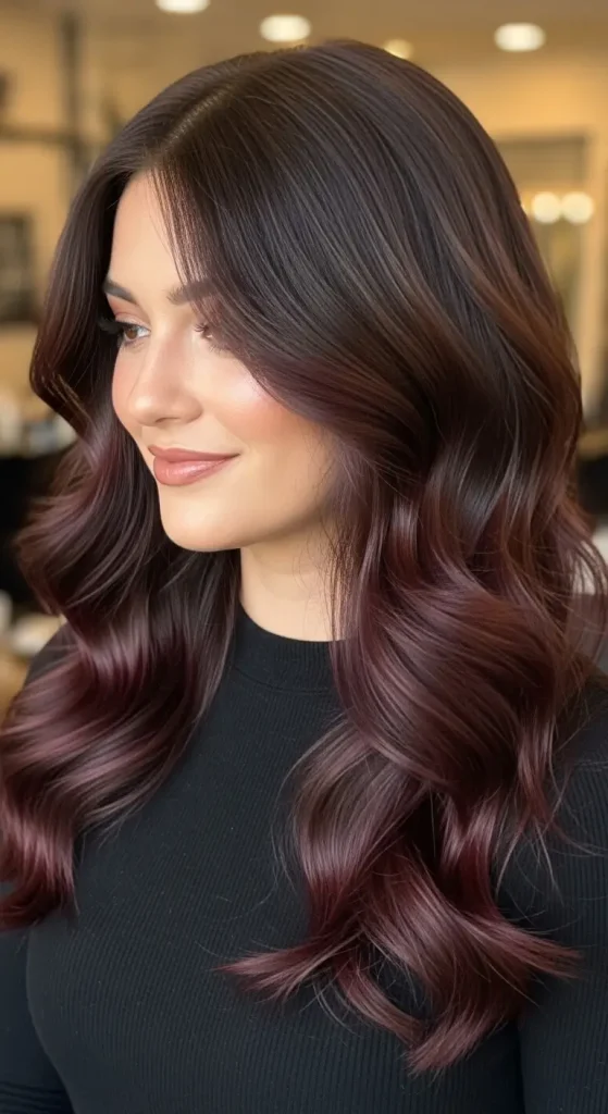Rich Chocolate Brown with Burgundy Lowlights